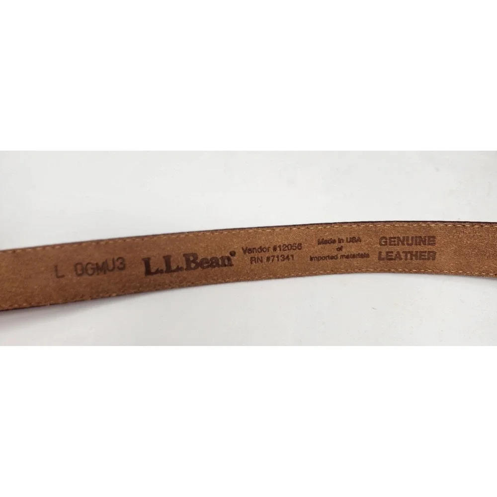 LL Bean Full Grain Leather Belt Women's L Red Classic Silver Buckle